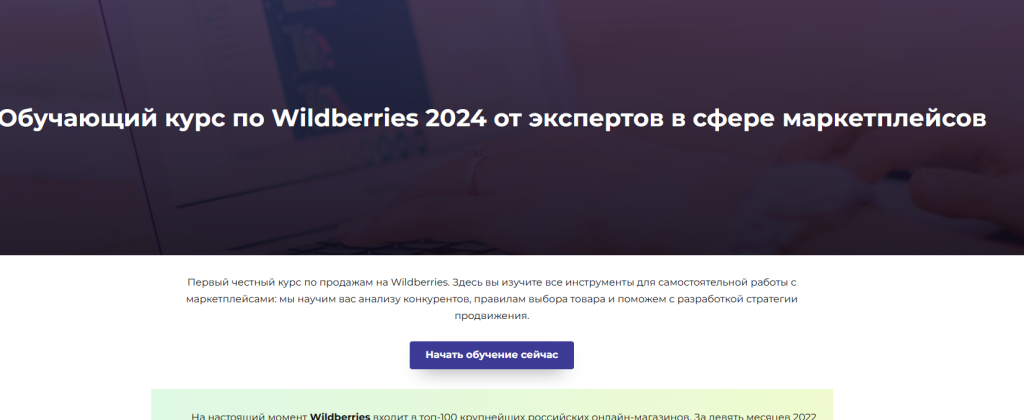 Рекламный баннер онлайн-курса о продажах на Wildberries в 2024 году.